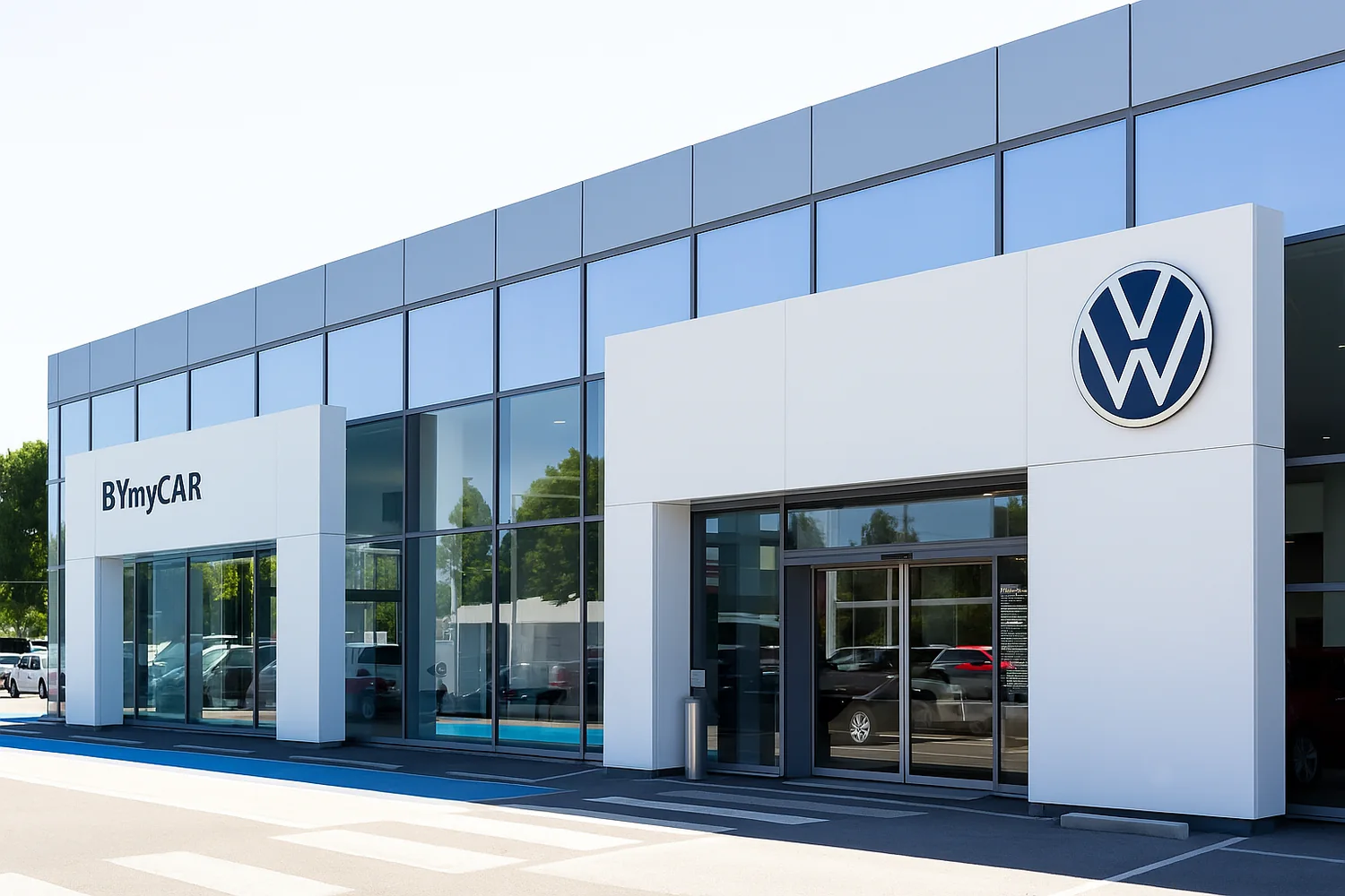 Façade de la concession Volkswagen BYmyCAR d'Avignon